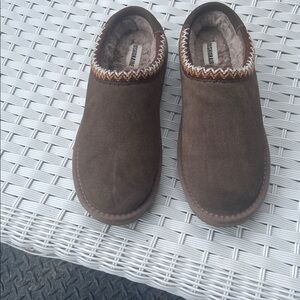 Stylish brown Mules with gold and tan  Accent size 10M used condition